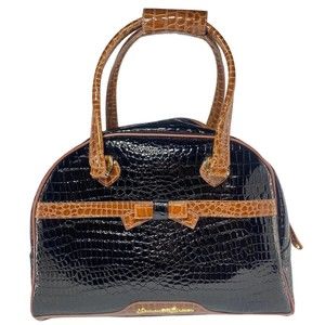 Samantha Brown Croco Embossed Travel Bag Tote Overnighter Black  17" x 7" x 13"